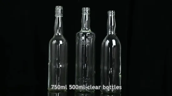 Cina Bottiglie di vetro Fabbrica all'ingrosso Design personalizzato 500ml 750ml Cancella vuota Gin Whisky Liquore Brandy Vodka Bottiglia di vetro di vino