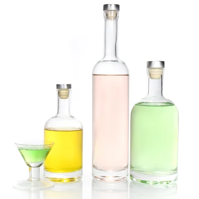 Bottiglia di vetro di whisky di vodka di liquore rotonda trasparente personalizzata da 200 ml 375 ml 500 ml 750 ml 1000 ml