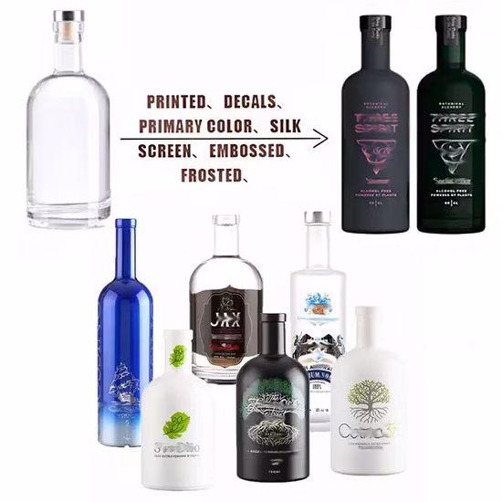 Bottiglia di vetro trasparente personalizzata per vino gin, whisky, tequila, liquore, vodka, da 200 ml, 375 ml, 500 ml, 700 ml, 750 ml, 1000 ml, con coperchio