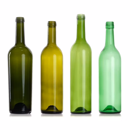Bottiglie di vino vuote in vetro bordeaux verde antico trasparente di alta qualità da 750 ml